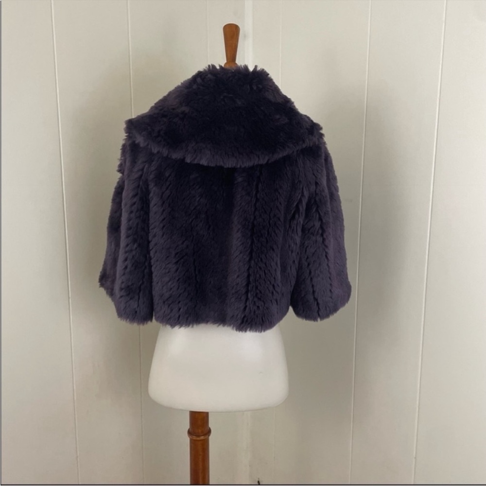 Vintage Purple Faux Fur Crop Jacket Women’s S 90s Glam 3/4 Sleeve‎ Retro - Picture 5 of 7